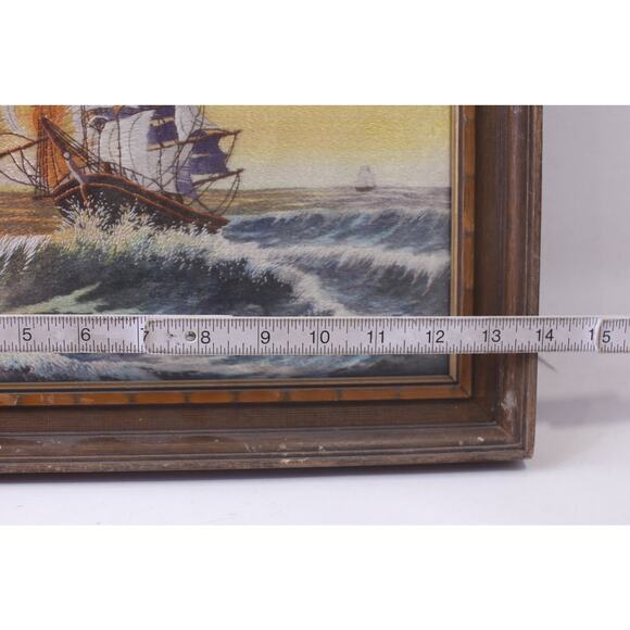 Sailing Ship on top of a Wave, Embroidery Painting, Framed, Fiber Art, Sea, - Picture 3 of 4